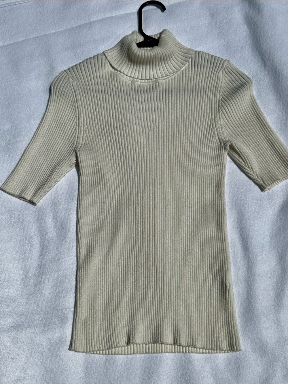 Banana Republic Cream Ribbed Turtleneck Sweater Top Short Sleeve Sz Lrg A9-073 - Picture 2 of 10